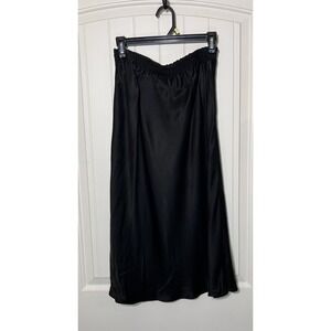 Yasuko Kurisaka Skirt Womens XL Black Satin Midi Pull On Elastic Waist Made USA